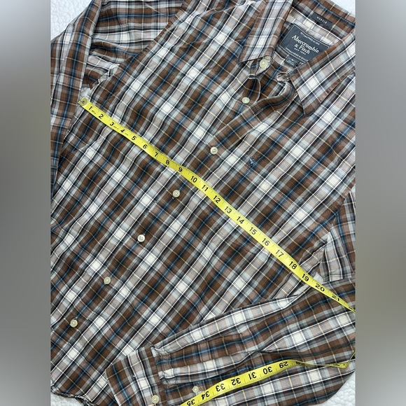 Abercrombie & Fitch Shirt Button Down Brown Blue Mens Large Muscle Fit - Picture 5 of 6